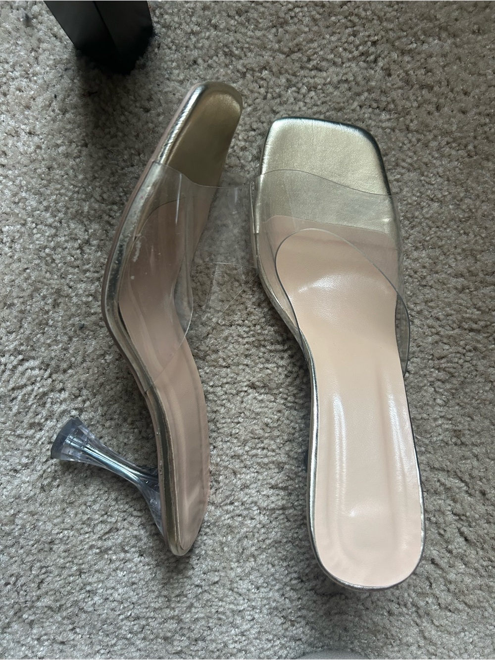 Clear PVC Mule Heels in Metallic Gold